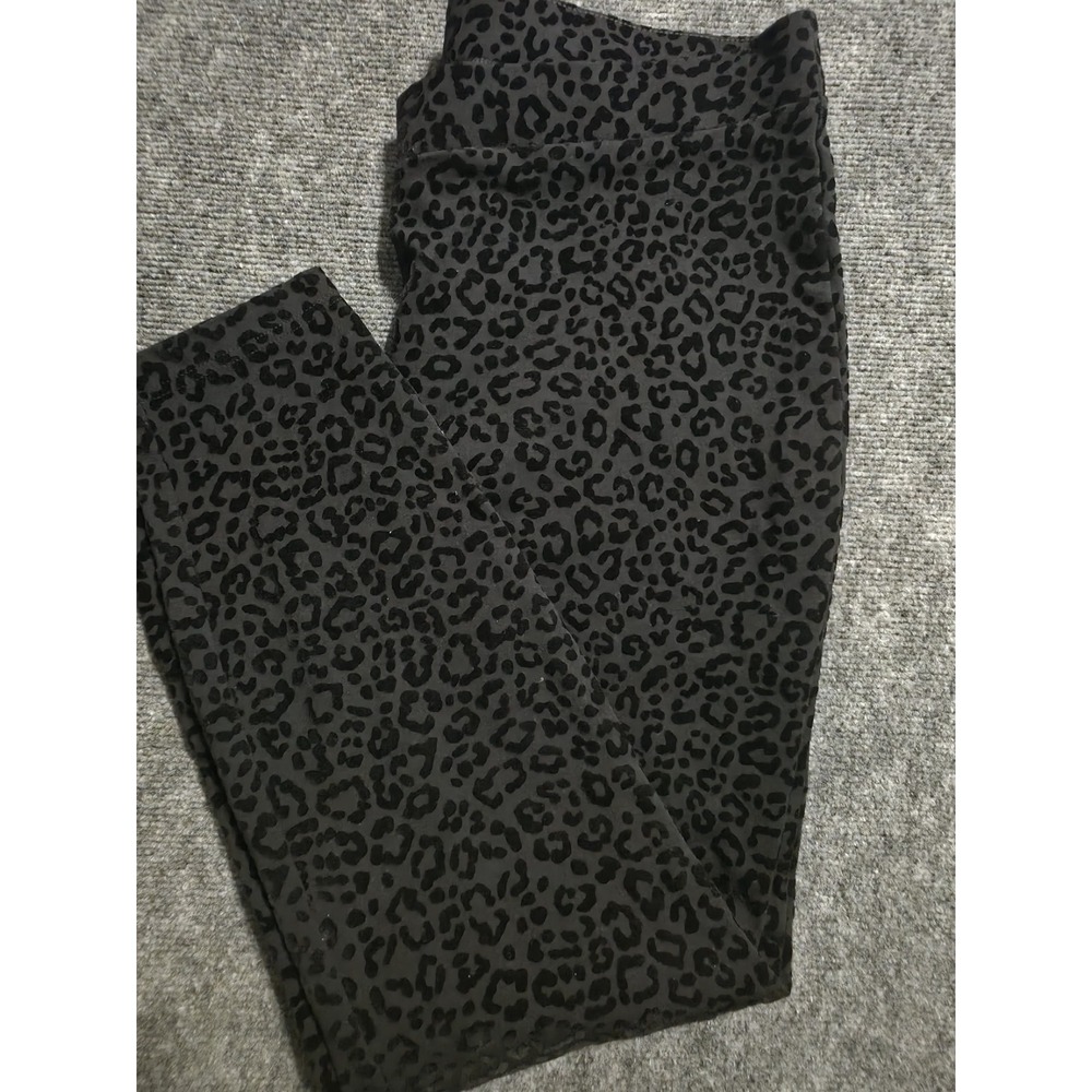 Maison Jules Womens 1X Black Gray Leopard Print Fitted Stretch Pants Leggings - Picture 4 of 6